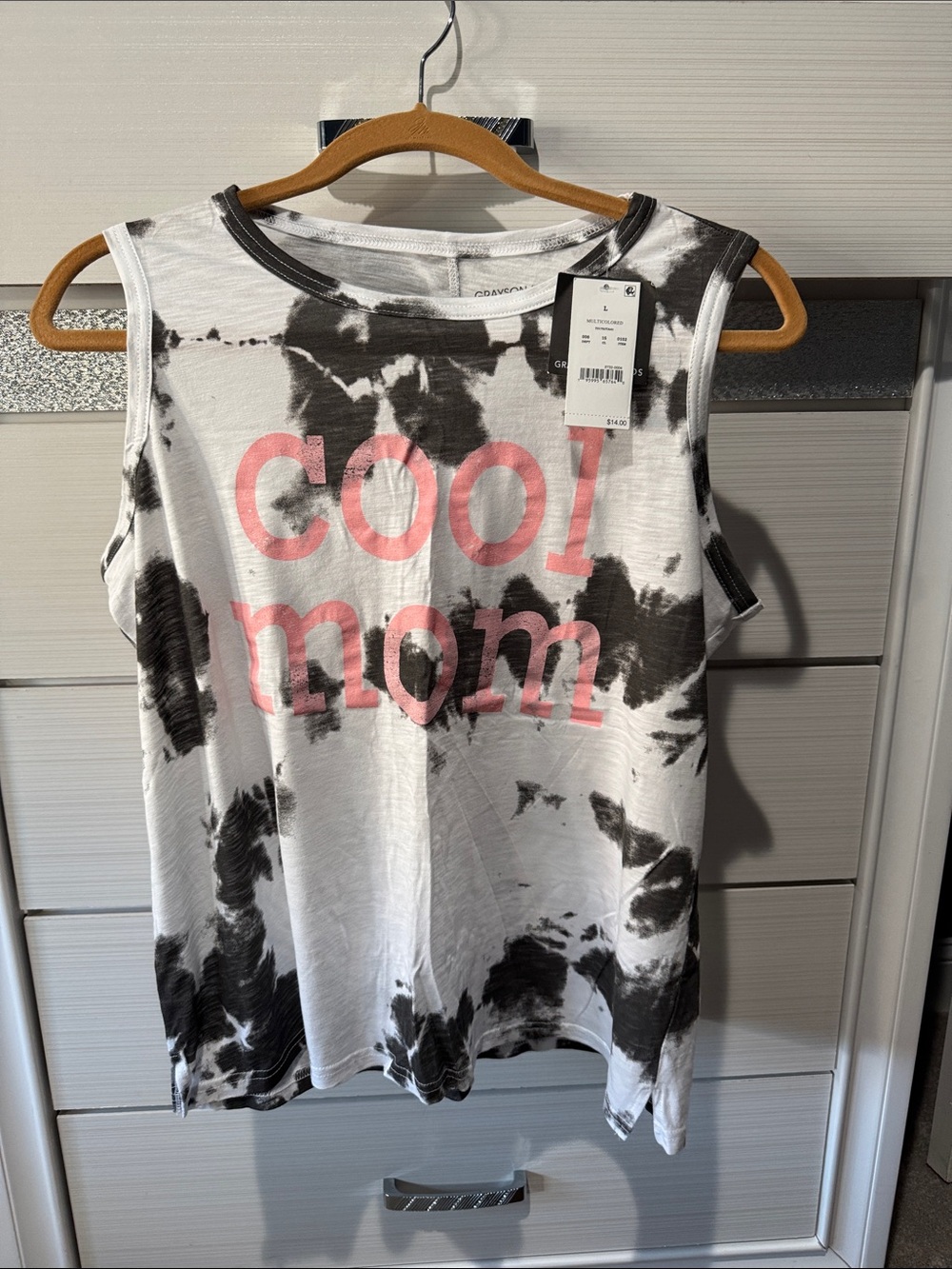 Grayson Threads White & Black Tie-Dye 'Cool Mom' Tank